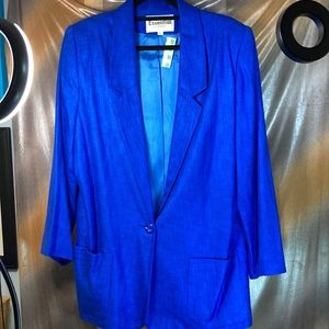 Vintage 80’s Essential Elemts jacket size L Rayon 46” chest. Blue linen feel 116